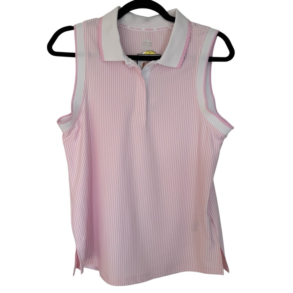 NWT RBX Light Pink and White Striped Sleeveless Polo Medium Top - Picture 2 of 6